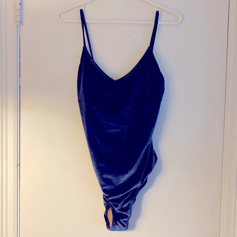 J Crew velour bodysuit/swimsuit. Beautiful deep blue color. Never worn!